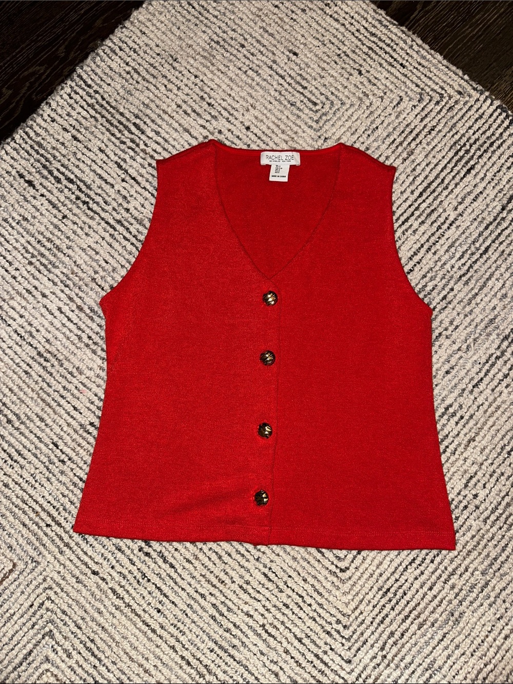 Rachel Zoe Red Button-Front V-Neck Knit Tank